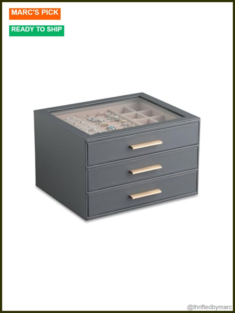 Jewelry Box Organizer with 3 Drawers Clear Lid PU Leather MDF Women Gift